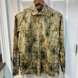 Mirto Spanish Madrid City Landscape Long Sleeve Button Down Shirt Size Medium